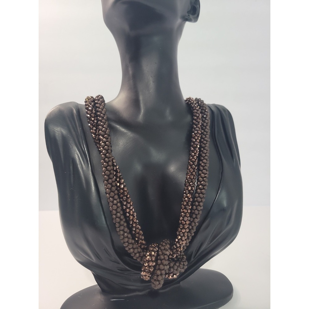 Chicos Multi Strand Metallic Beaded Knot Statement Necklace Bronze Tone